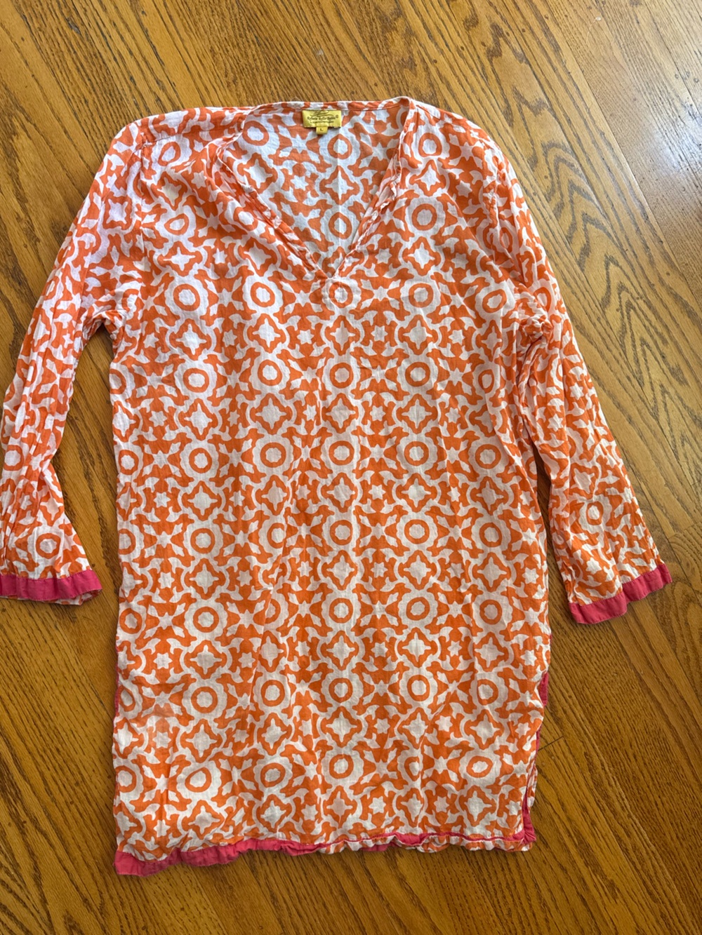 Roberta Roller Rabbit Orange and White Geometric Tunic Dress with Pink Trim